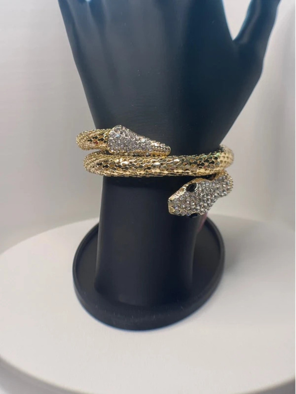 Adjustable snake bracelet, cz, gold tone